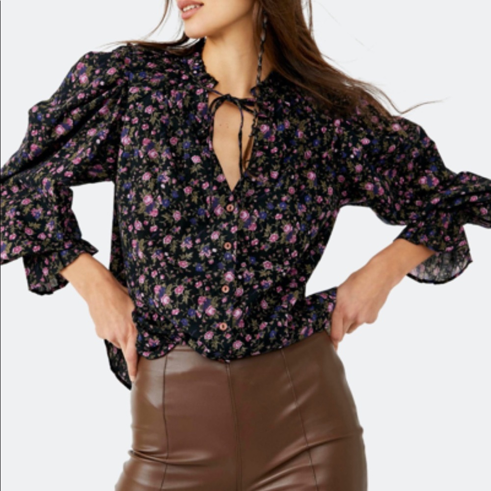 NEW Free People Meant To Be Cotton Blouse /Top in Black M